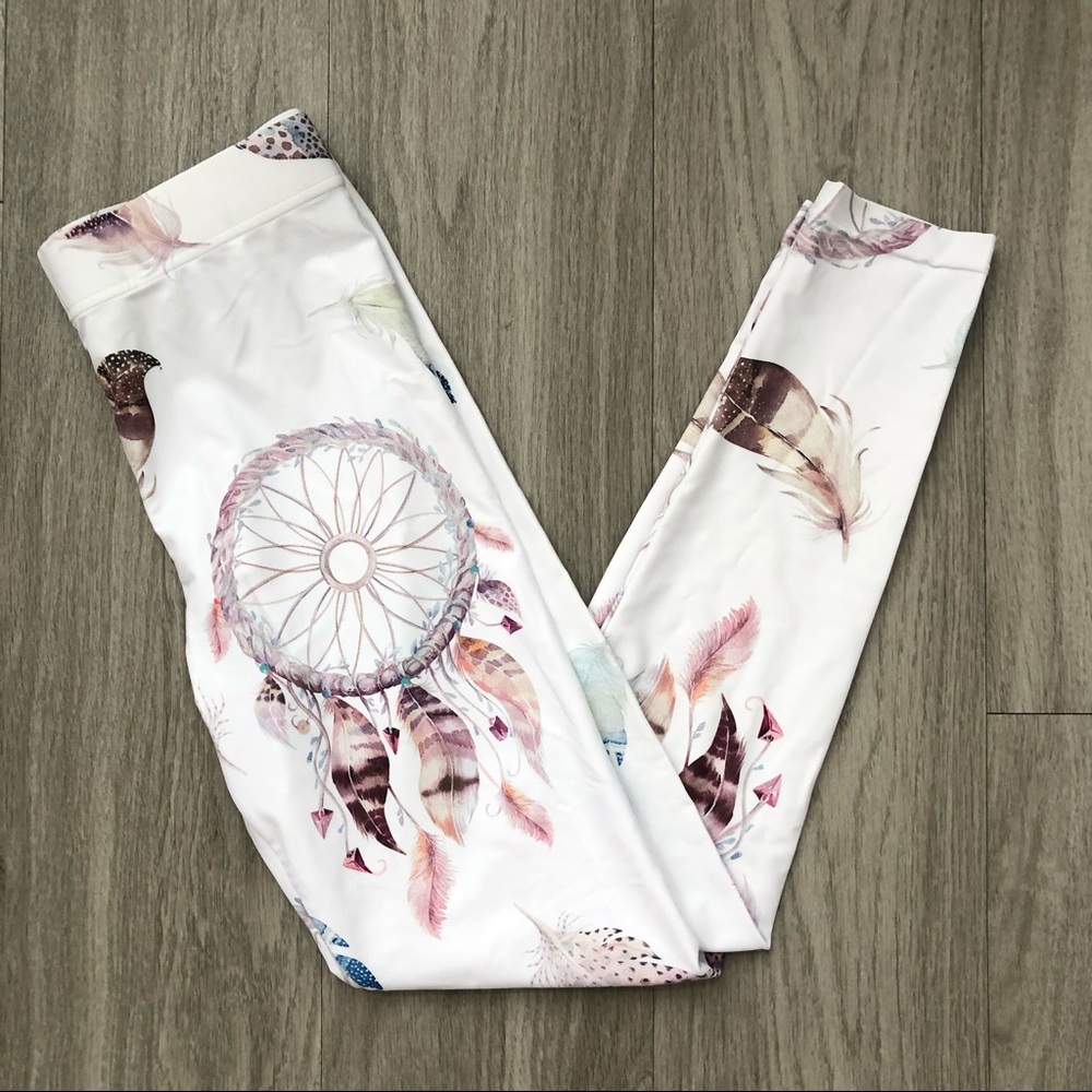 Dream Catcher White Feather Print Leggings